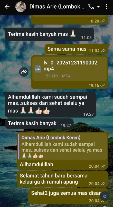 Bukti layanan ramah kak Dimas Arie untuk paket wisata keluarga ke Lombok