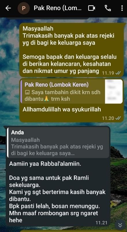 Review positif pak Reno rombongan corporate gathering perusahaan di Lombok